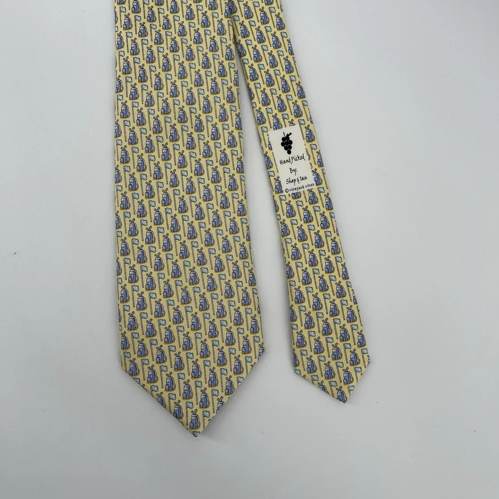 Vineyard Vines Tie Mens One Size Yellow Palm Tree Silk Hand Made USA Prep